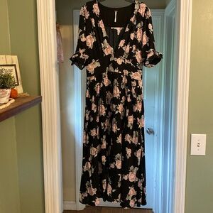 Free People Love Of My Life Black Floral Button Down Midi Dress